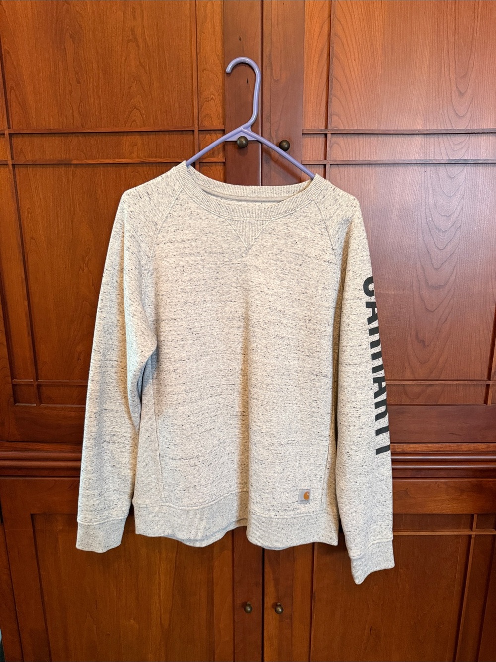 Carhartt Women's Heather Cream Crew Sweatshirt with Sleeve Logo